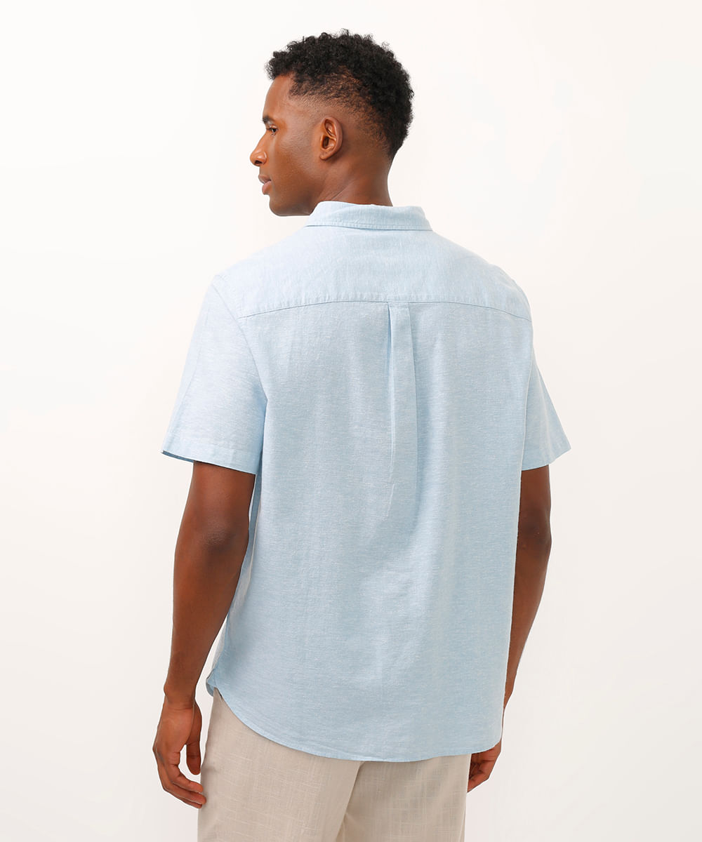 camisa comfort com linho manga curta - azul claro