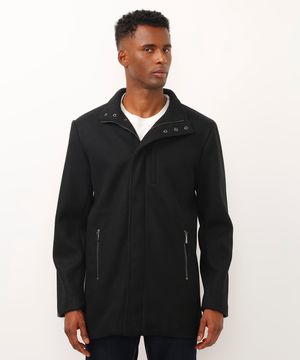 casaco gola alta com bolsos preto