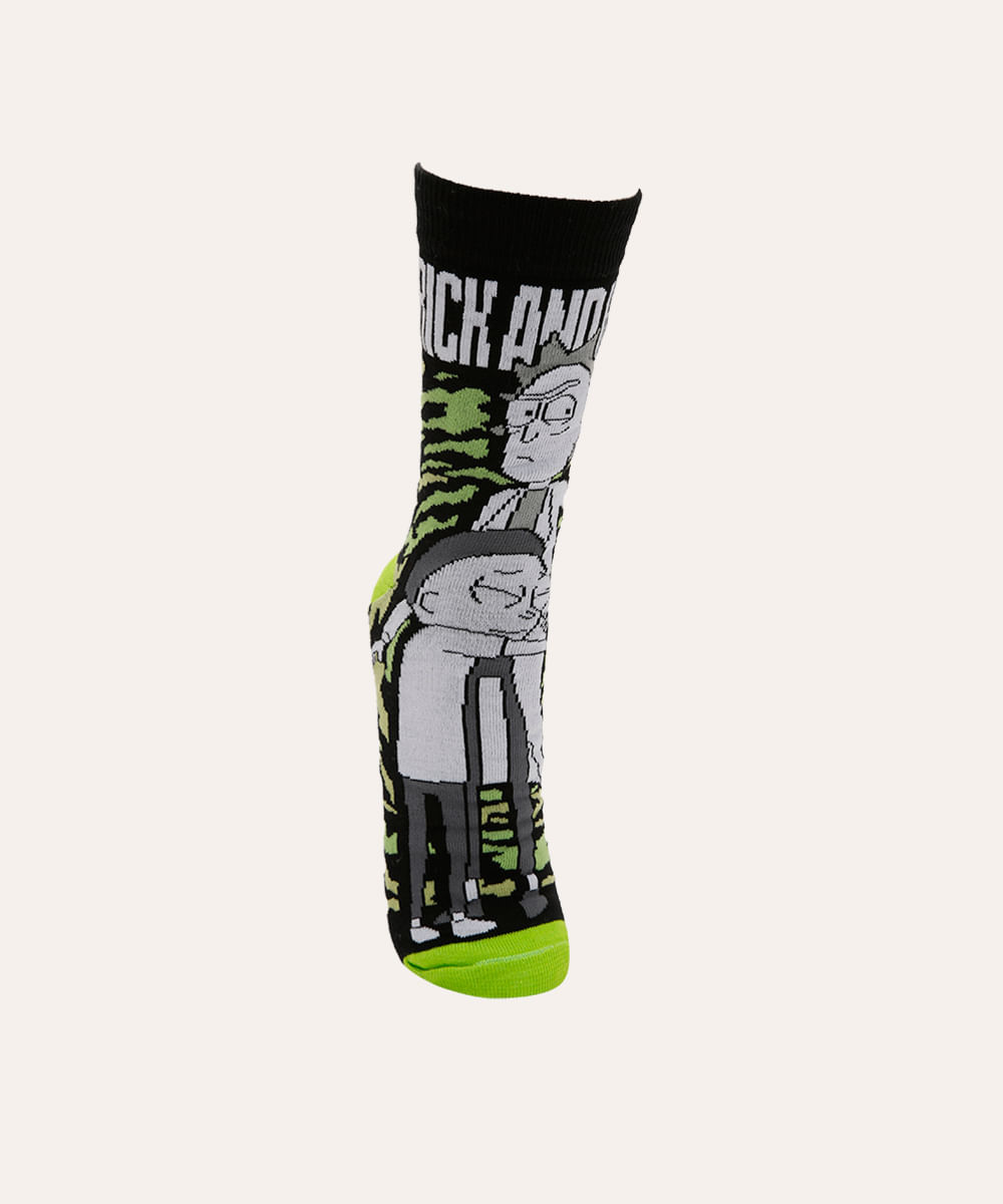 meia cano longo rick e morty preto