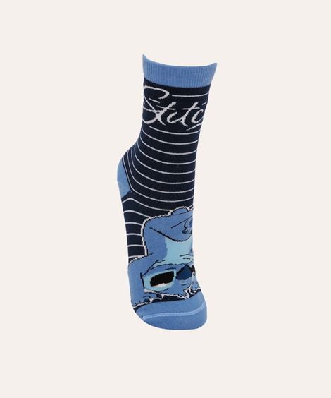 meia cano longo stitch listrada azul marinho