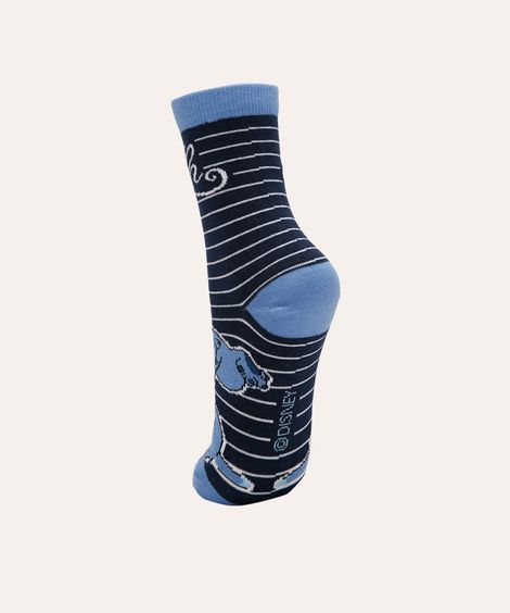 meia cano longo stitch listrada azul marinho