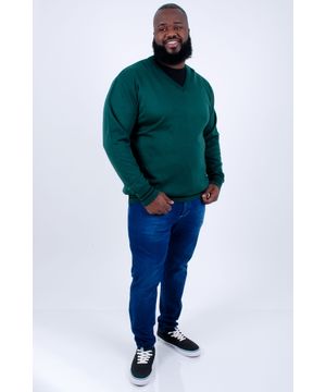 Blusa suéter  de tricô gola v plus size verde