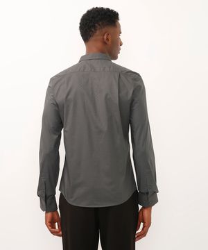 camisa de algodão slim poá manga longa cinza