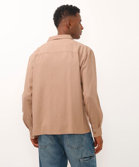 camisa relaxed com linho manga longa marrom