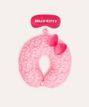 apoio de pescoço com laço com máscara de dormir hello kitty rosa