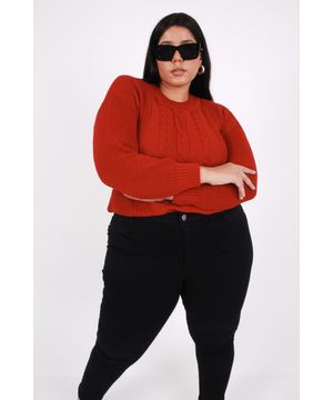 Blusa em tricô com tranças na frente vermelho