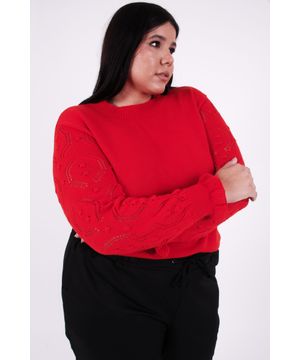 Blusa em tricô com textura na manga longa vermelho