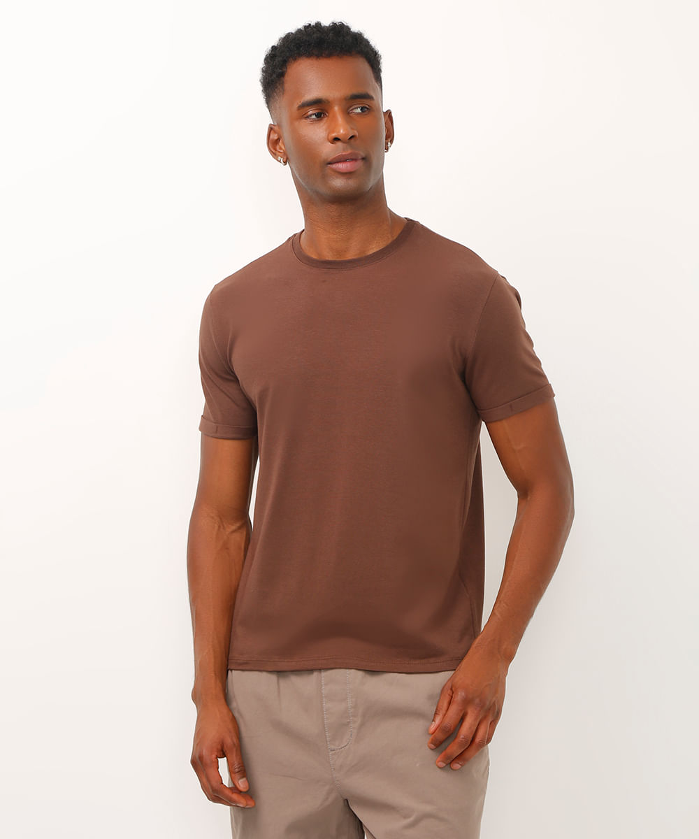 camiseta muscle fit de algodão marrom