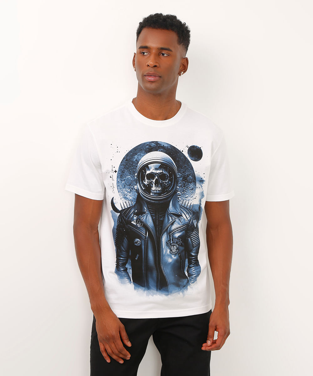 camiseta comfort de algodão astronauta off white