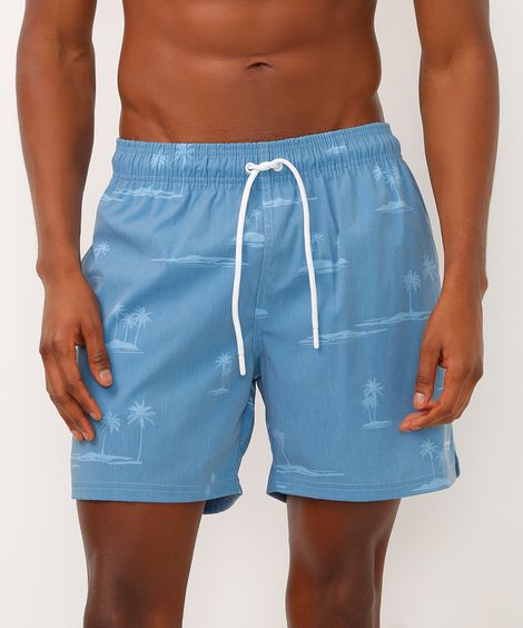 short com bolsos coqueiros azul