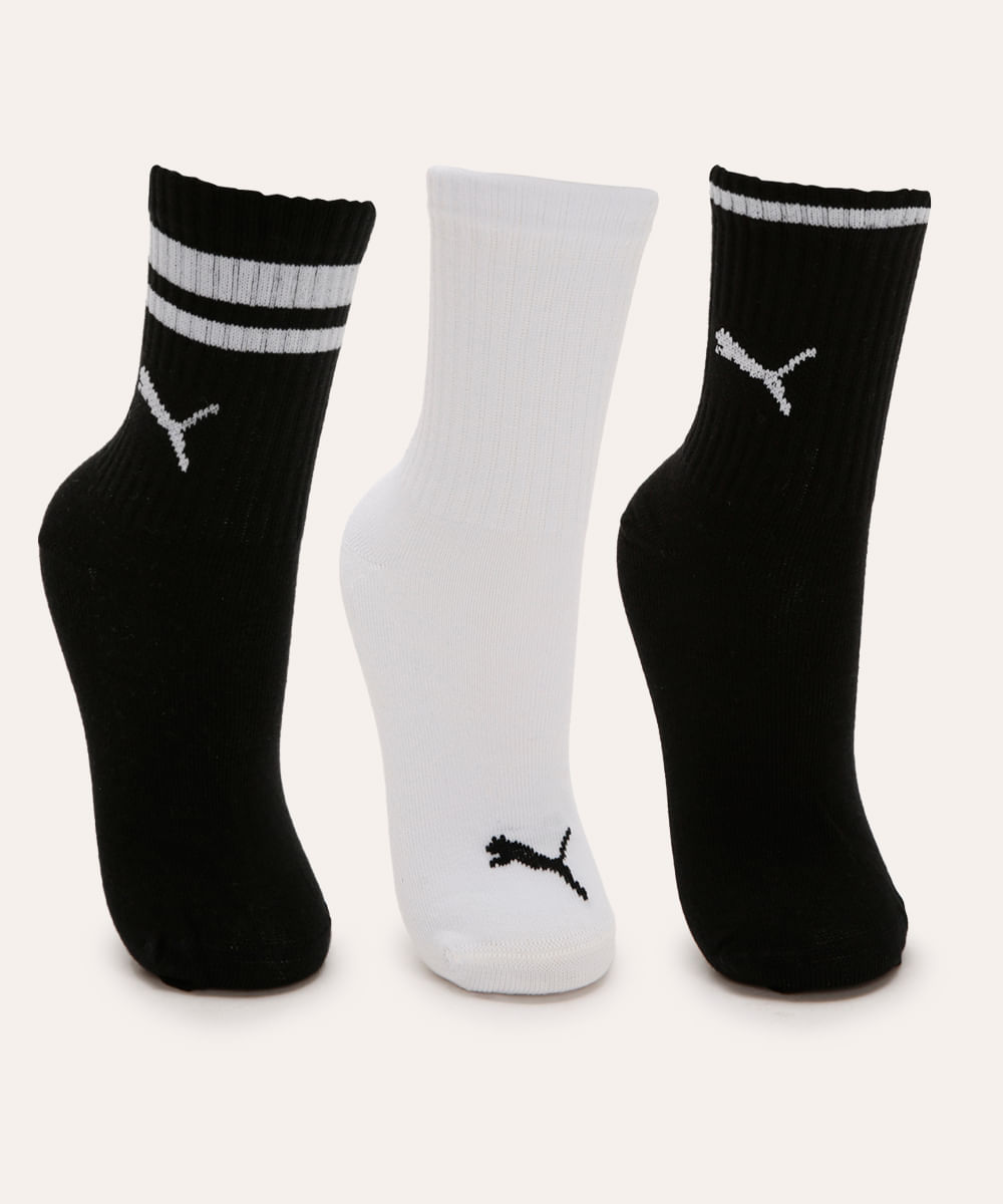 kit de 3 meias puma cano longo colorida