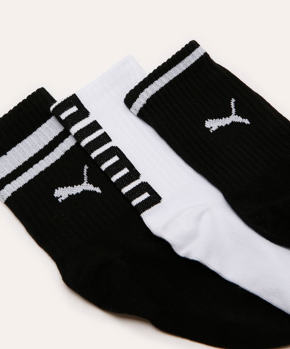 kit de 3 meias puma cano longo colorida