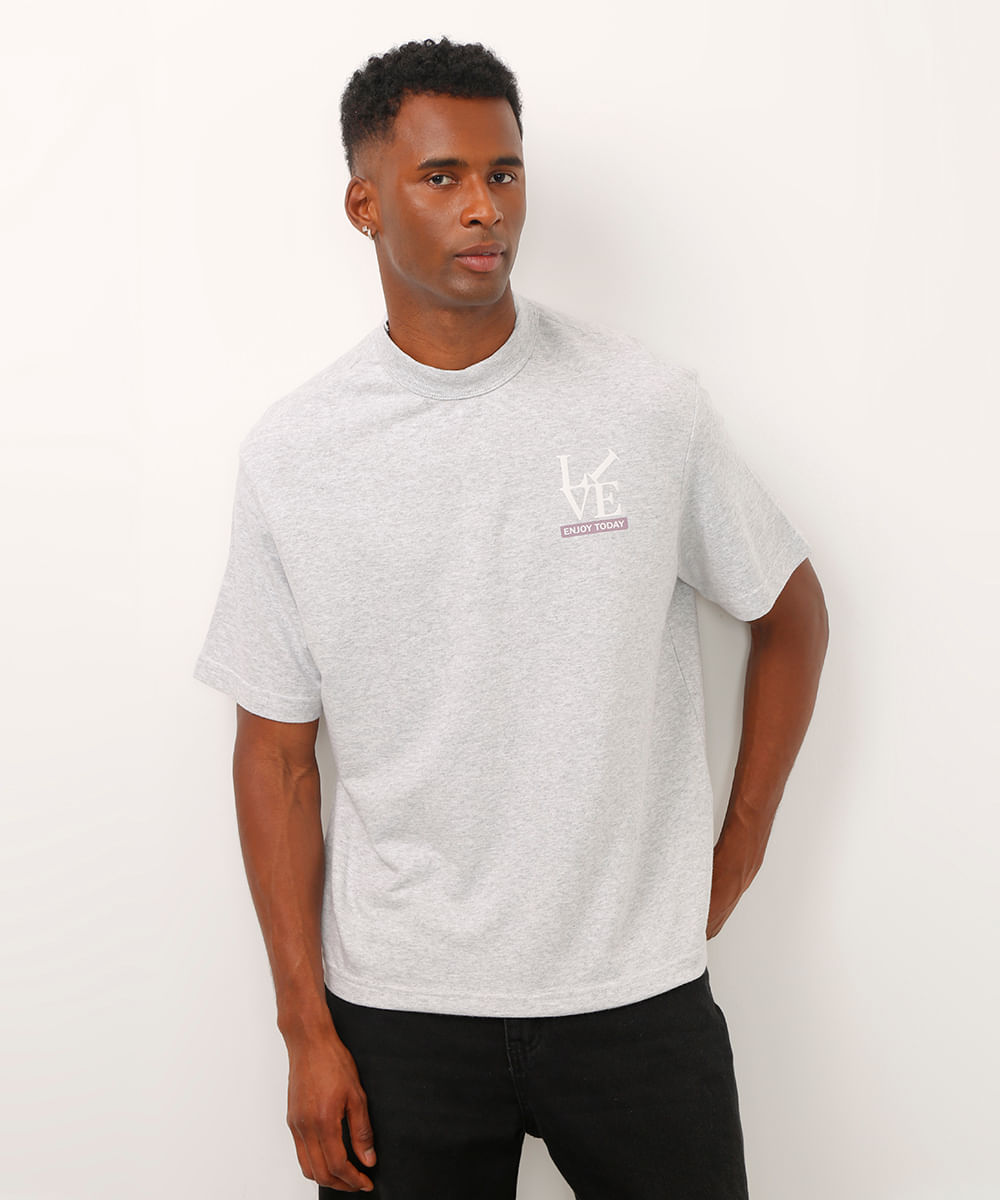 camiseta de moletinho manga curta live enjoy today cinza