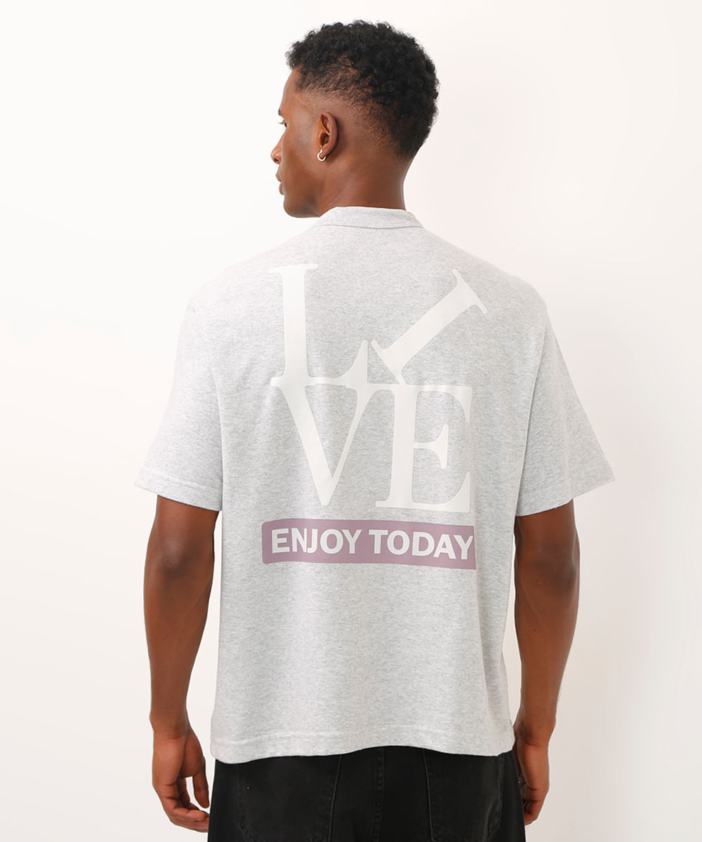 camiseta de moletinho manga curta live enjoy today cinza