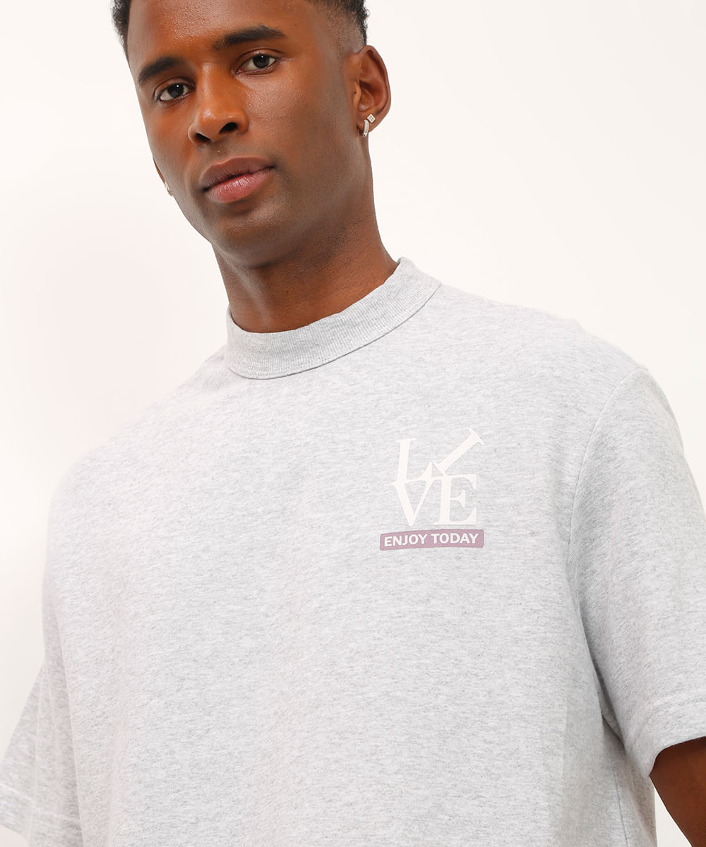 camiseta de moletinho manga curta live enjoy today cinza