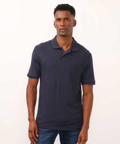 polo de algodão manga curta azul marinho