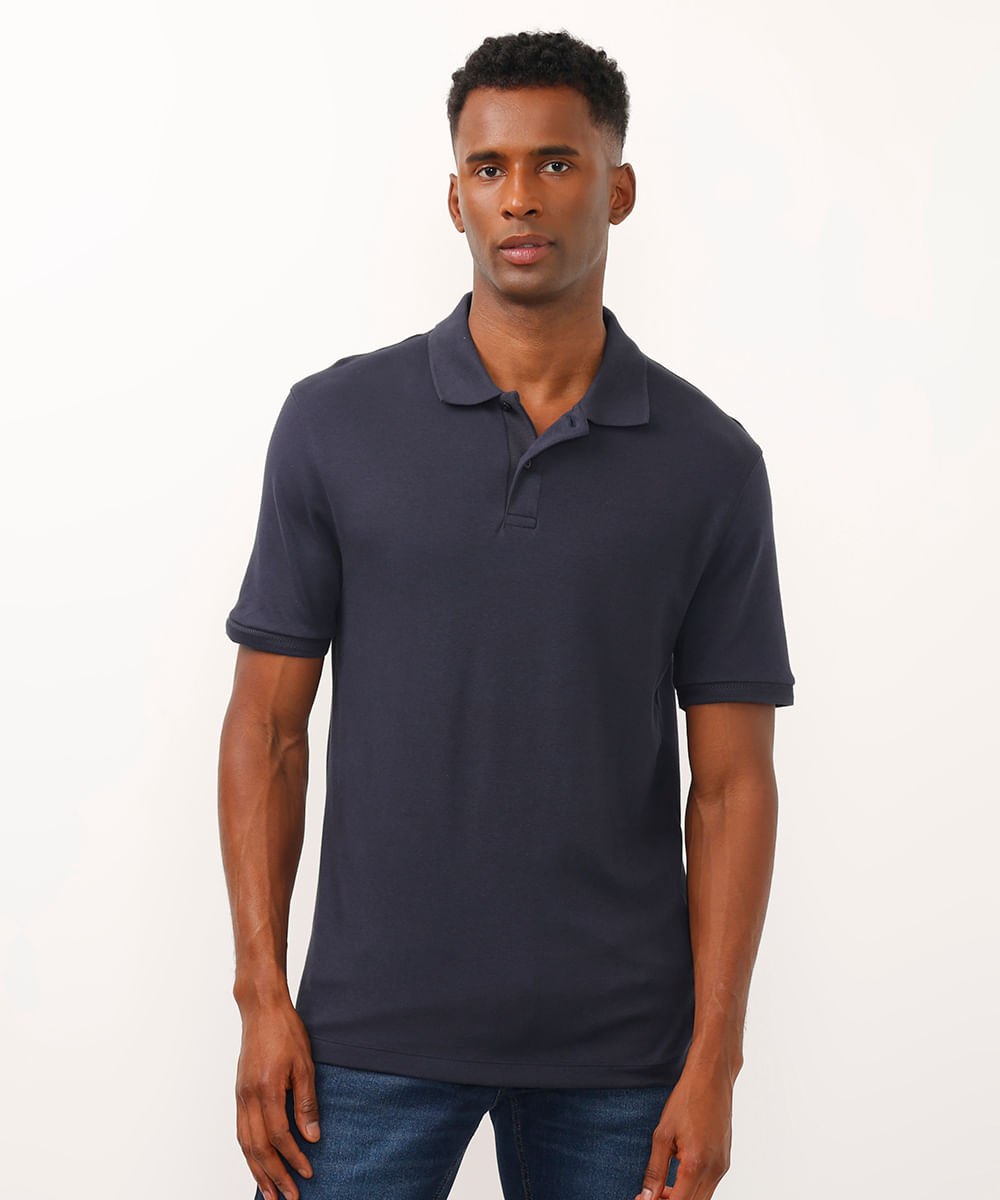 polo de algodão manga curta azul marinho