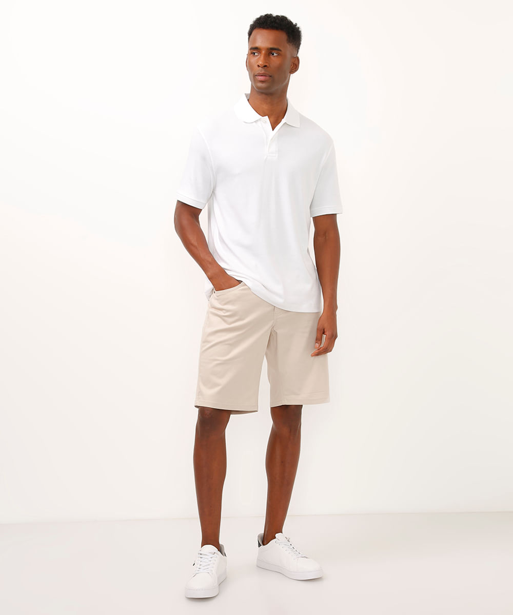 bermuda comfort de sarja com bolsos bege