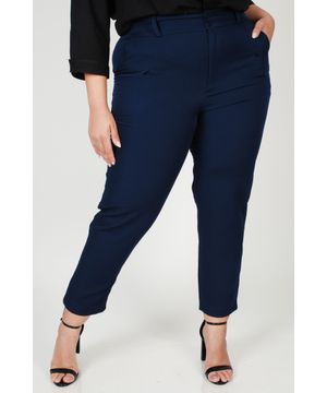 Calça feminina alfaiataria plus size. azul marinho