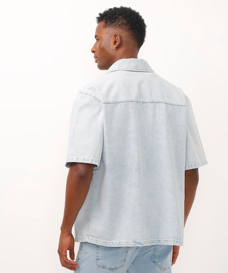 camisa oversized jeans manga curta azul