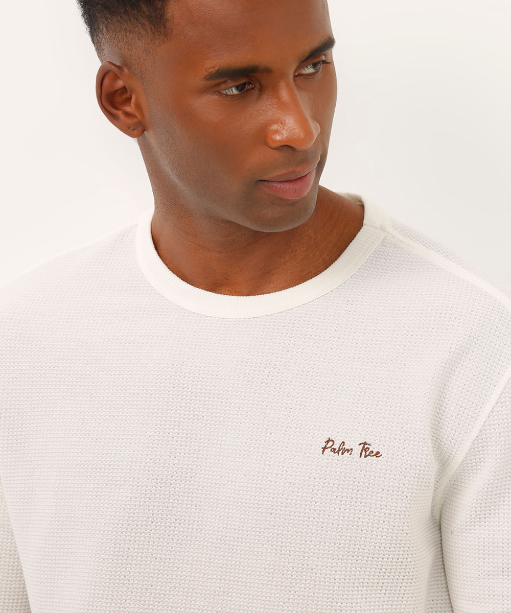 camiseta de algodão manga longa texturizada palm tree off white