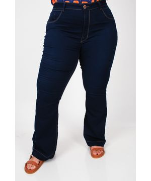 Calça flare com barra larga jeans plus size jeans blue