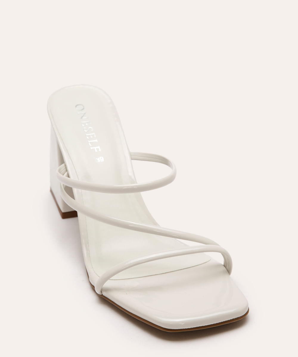 tamanco salto alto bloco tiras finas oneself off white
