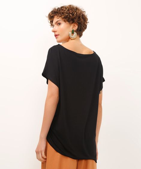 blusa de viscose com franzido manga curta preto