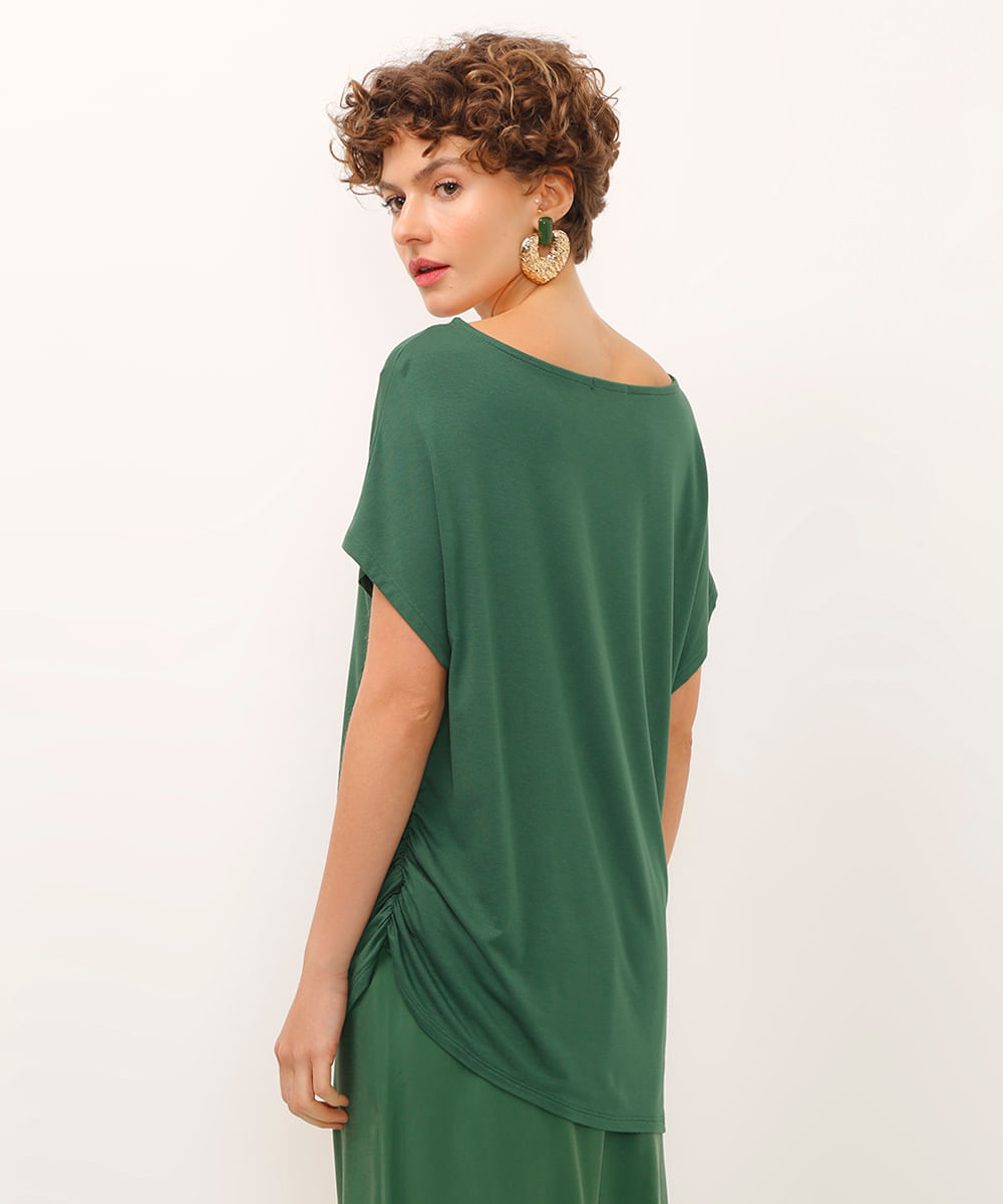 blusa de viscose com franzido manga curta verde