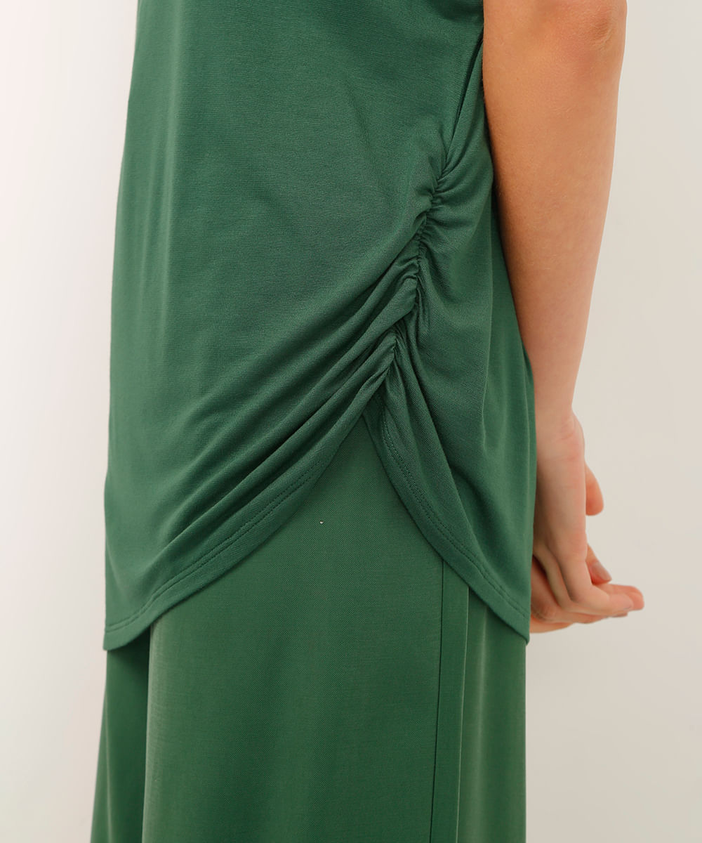 blusa de viscose com franzido manga curta verde