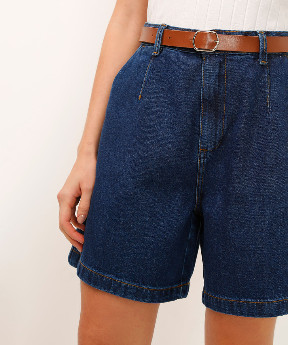 bermuda clochard jeans cintura super alta com cinto azul