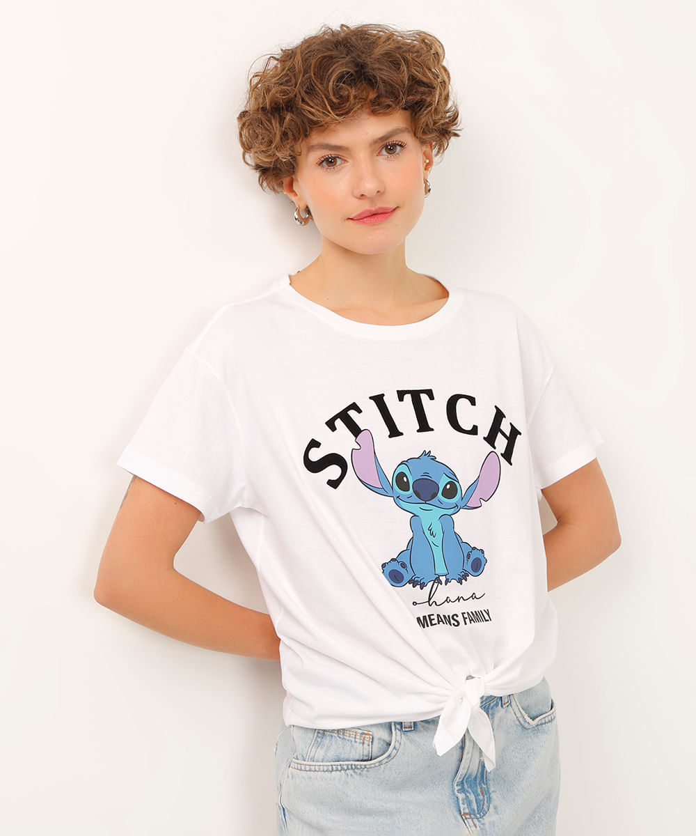 camiseta de algodão com amarração stitch off white