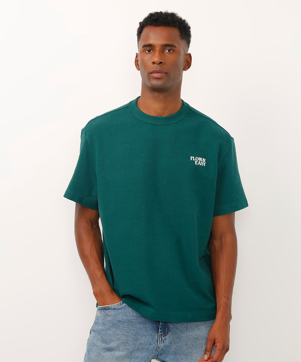 camiseta de algodão manga curta flow and easy verde