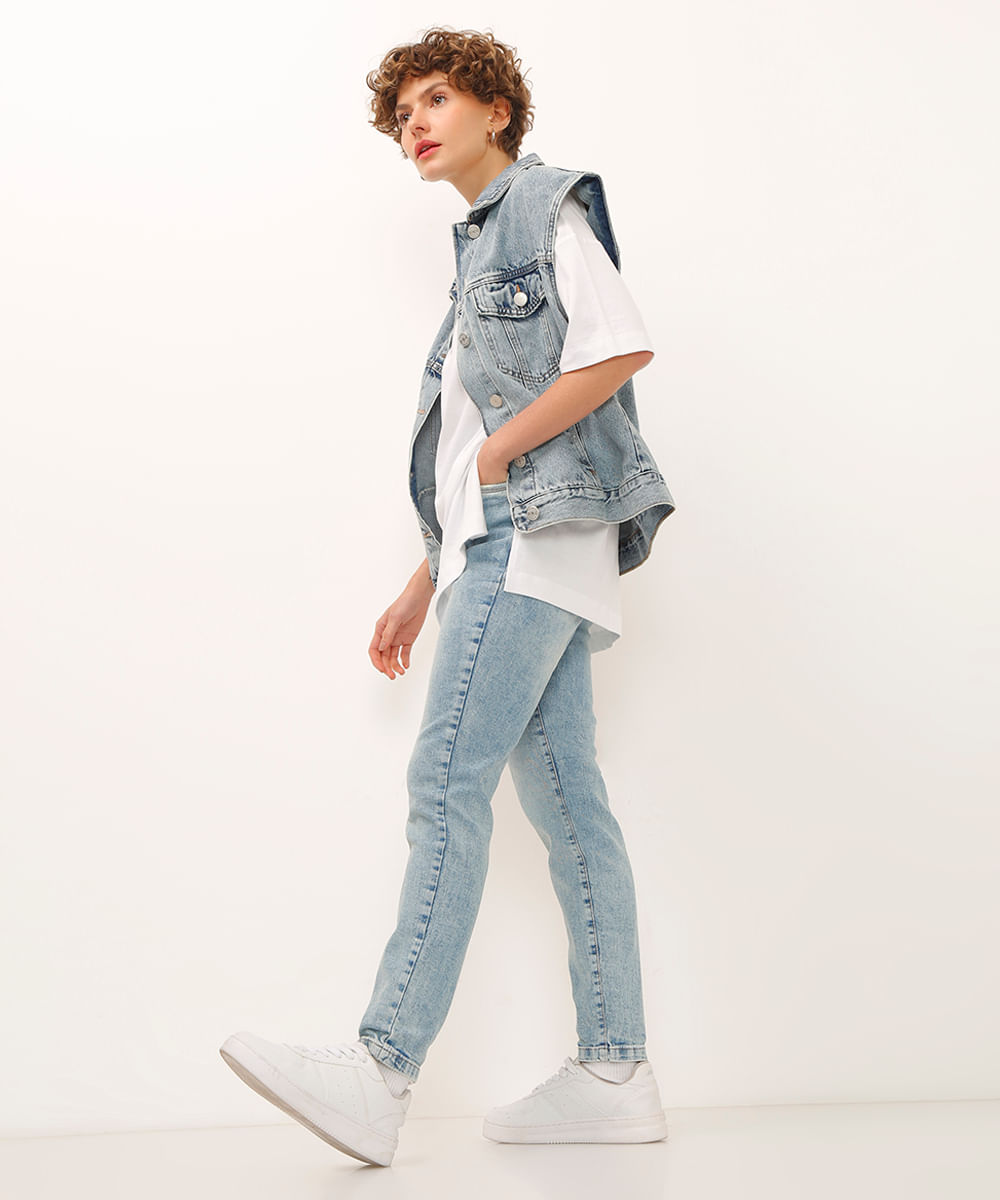 calça jeans super skinny cintura alta azul