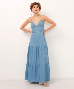 vestido jeans midi três marias azul