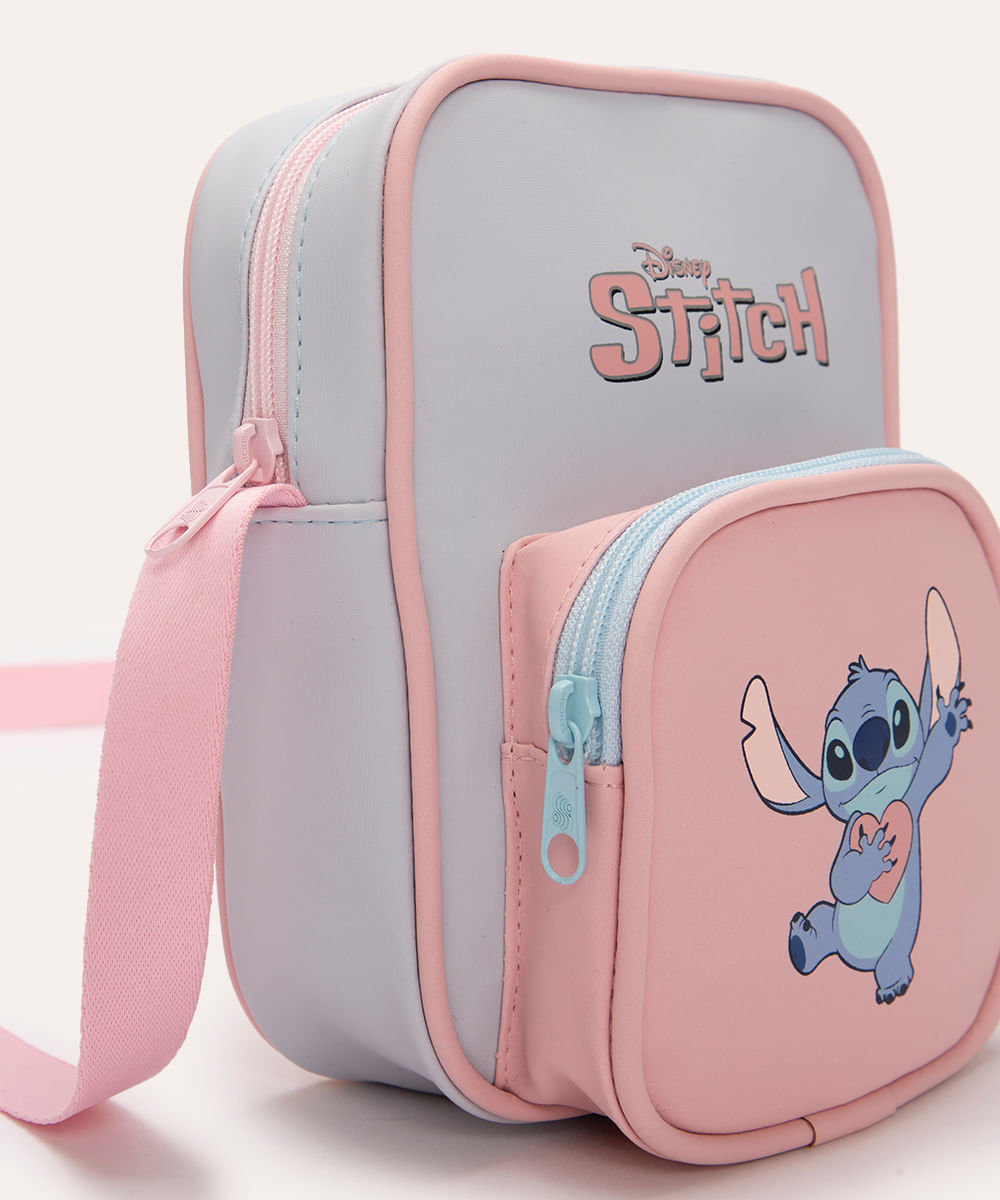 bolsa shoulder stitch com bolso rosa