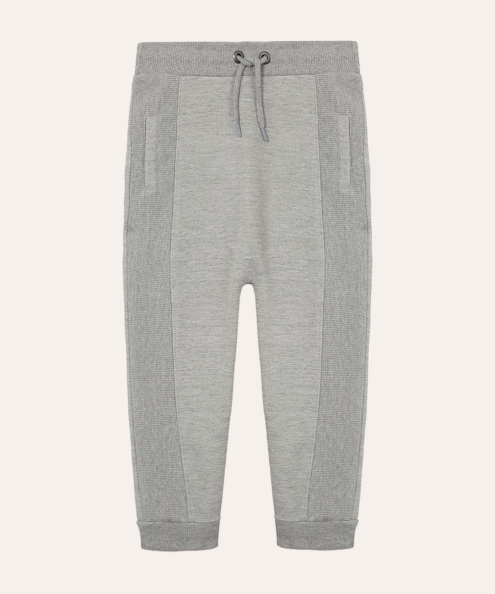 calça de moletom infantil com bolsos cinza mescla