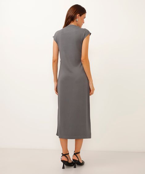vestido midi de viscose com franzido cinza