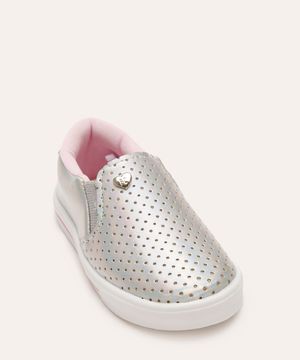 tênis slip on infantil metalizado prateado
