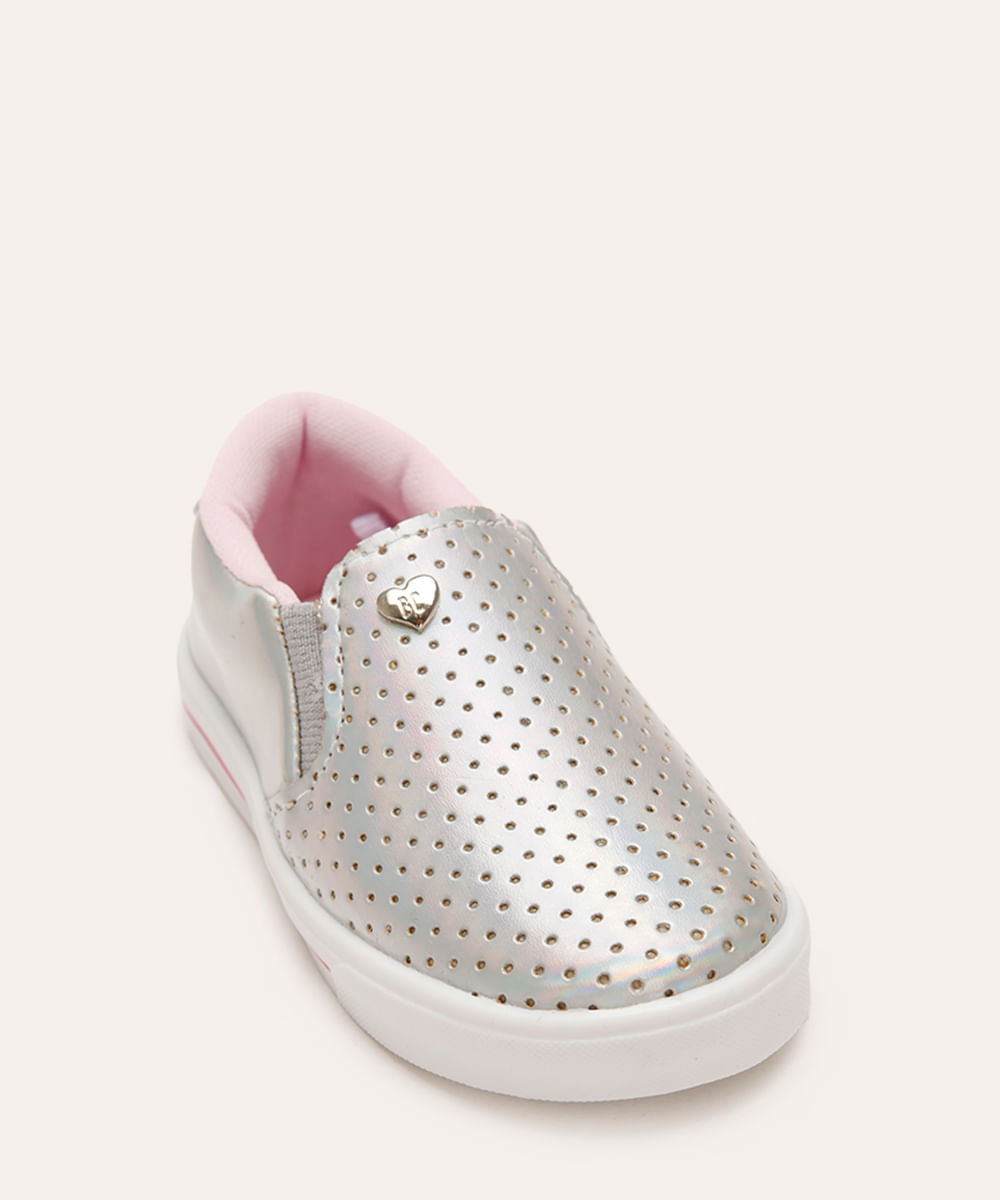 tênis slip on infantil metalizado prateado