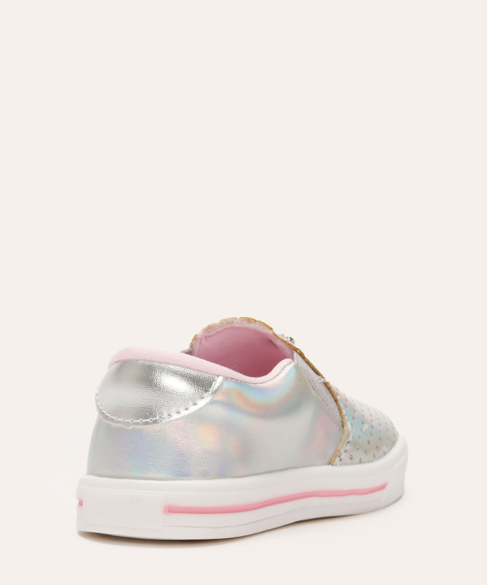 tênis slip on infantil metalizado prateado