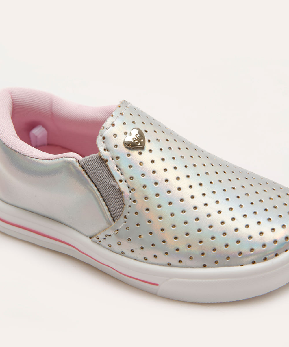 tênis slip on infantil metalizado prateado