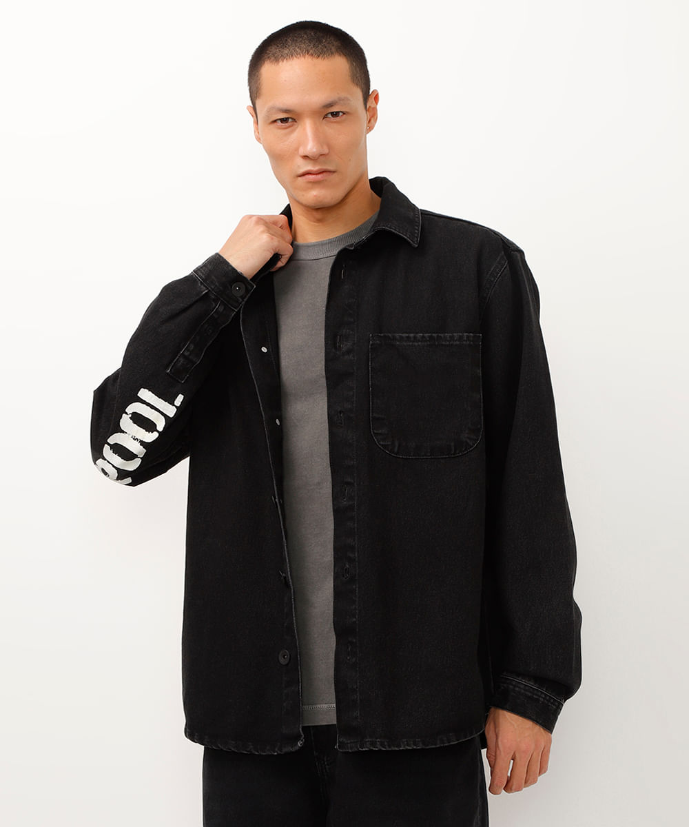 jaqueta jeans com bolso deadpool - preto