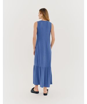 Vestido Longo Marias Decote Canoa - Azul Jeans