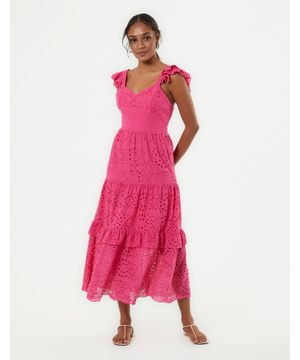 Vestido Midi Laise Babados - Pink