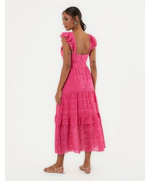 Vestido Midi Laise Babados - Pink