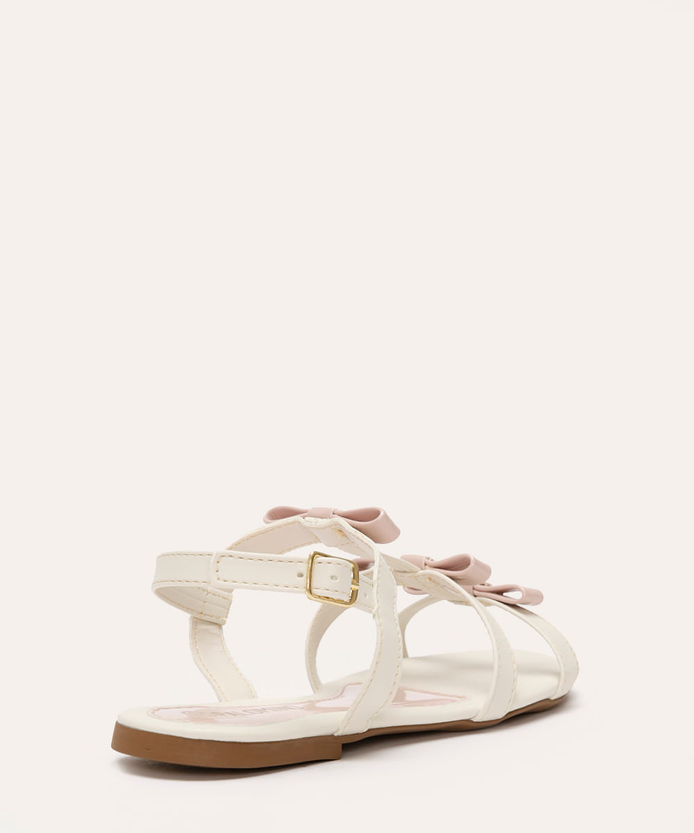 sandália infantil verniz com laços off white