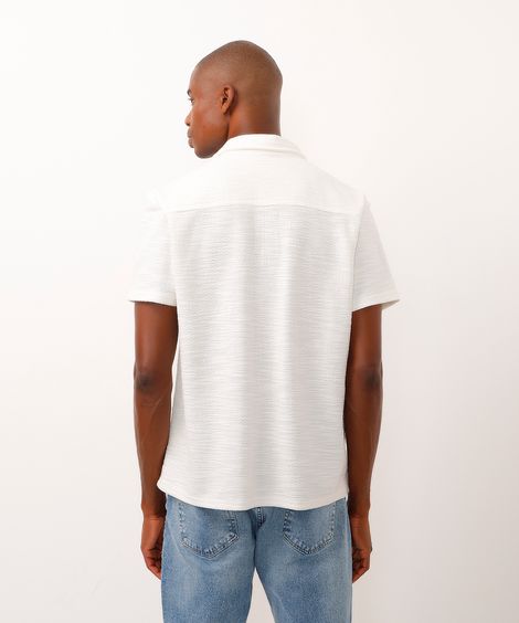 camisa masculina manga curta texturizada off white
