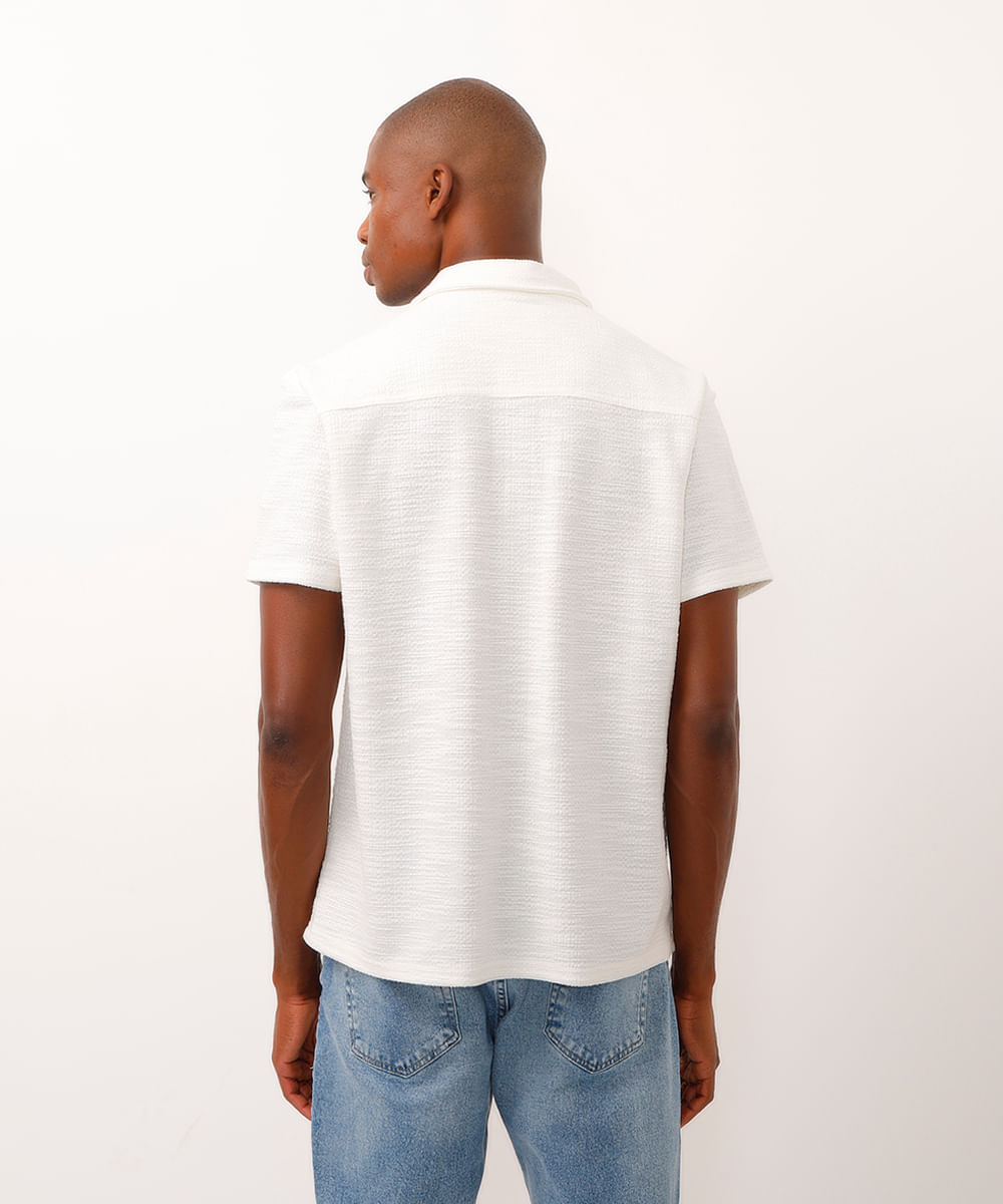 camisa masculina manga curta texturizada off white