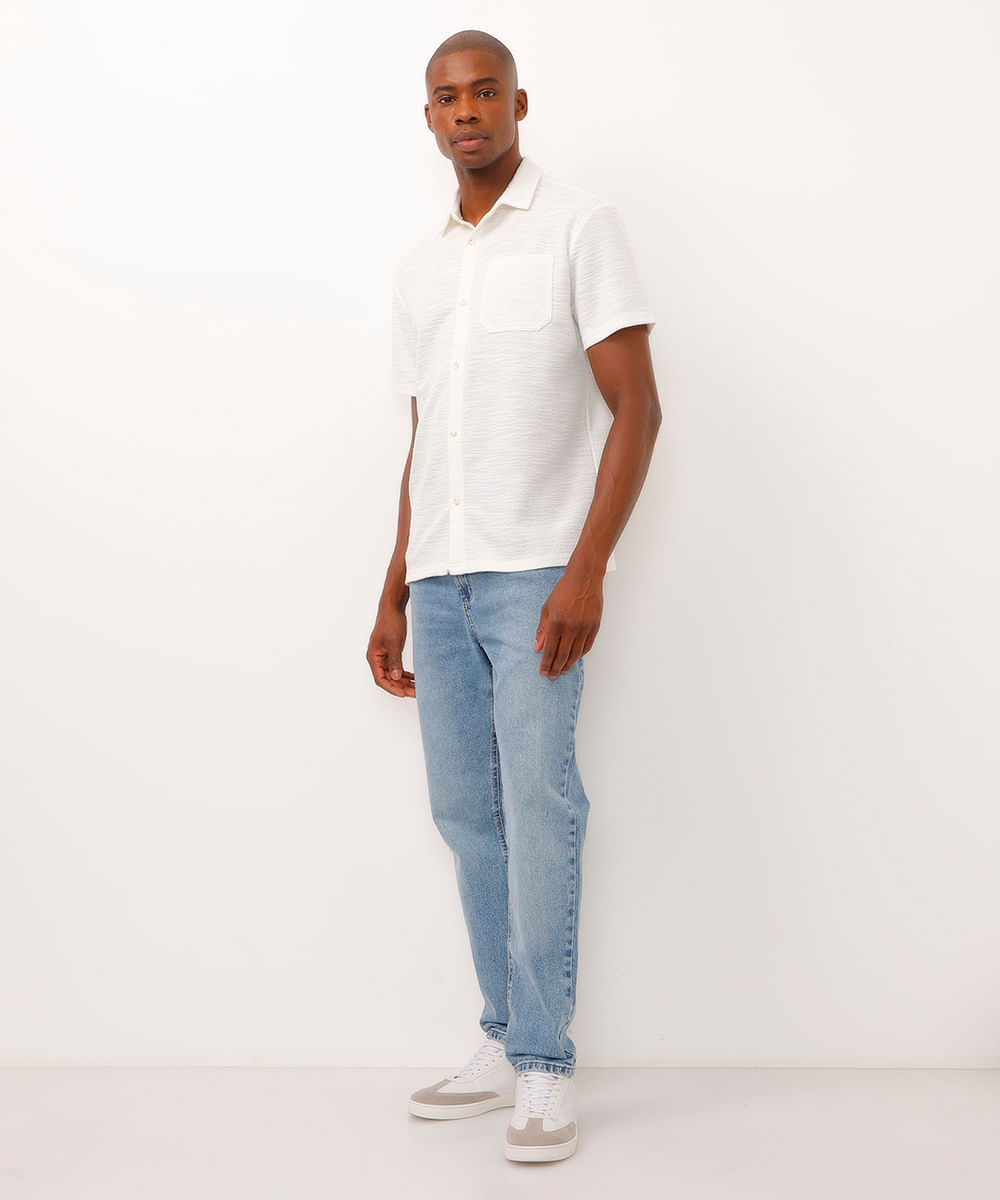 camisa masculina manga curta texturizada off white